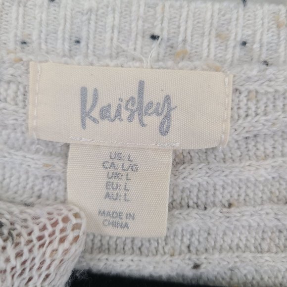 Kaisley Womens  Blouse Size L Fleck Knit Cream V-Neck Stretch Long Sleeve Top - Picture 5 of 11